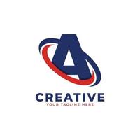 Corporation Letter A Logo With Creative Circle Swoosh Orbit Icon Vector Template Element in Blue and Red Color.