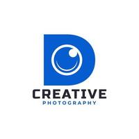 Letter D with Camera Lens Logo Design. Creative Letter Mark Suitable for Company Brand Identity, Entertainment, Photography, Business Logo Template vector