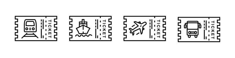 conjunto de iconos vectoriales billete de transporte, avión, tren, barco, autobús. boleto de ilustración de icono de vector