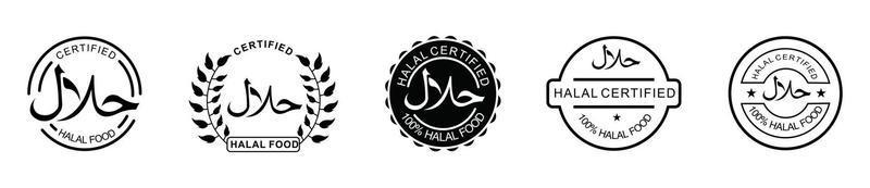 conjunto de iconos halal emblema del producto ilustración vectorial. conjunto de etiquetas de productos alimenticios halal, etiqueta de certificado de signo halal vectorial. vector
