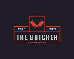 Classic Vintage Retro Label Badge for Butcher Shop with Crossed Cleavers Logo Design Inspiration vector