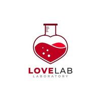 Love Laboratory Logo Design Template. Tube Lab Combined with Hearth Icon Vector Illustration