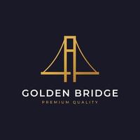 Architecture Golden Arch River Bridge Simple Minimalist Logo in Line Style Design Inspiration vector