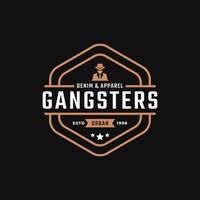 Classic Vintage Retro Label Badge for Gangsters and Mafia Logo Design Inspiration. Man in Black Suit Symbol vector