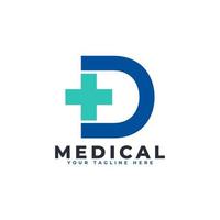 letra d cruz más logotipo. utilizable para logotipos comerciales, científicos, sanitarios, médicos, hospitalarios y naturales. vector