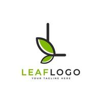 Creative Initial Letter L Logo. Black Shape Linear Style Linked with Green Leaf Symbol. Usable for Business, Healthcare, Nature and Farm Logos. Flat Vector Logo Design Ideas Template Element. Eps10