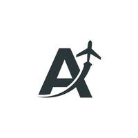 Initial Letter A Travel with Airplane Flight Logo Design Template Element vector