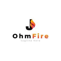 Initial Letter J with Flame Fire Logo Design Inspiration vector