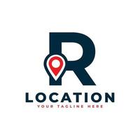 Elegant Letter R Geotag or Location Symbol Logo. Red Shape Point Location Icon. Usable for Business and Technology Logos. Flat Vector Logo Design Ideas Template Element.