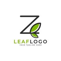 Creative Initial Letter Z Logo. Black Shape Linear Style Linked with Green Leaf Symbol. Usable for Business, Healthcare, Nature and Farm Logos. Flat Vector Logo Design Ideas Template Element. Eps10