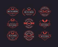 Set of Vintage Retro Badge for Butcher Shop with Crossed Cleavers Logo Design Template Element vector