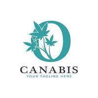 Letra o alfabeto del logotipo de canabis verde con hoja de marihuana medicinal. utilizable para logotipos de negocios, ciencia, salud, medicina y naturaleza. vector