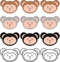 vector cute monkey animal head with various colors