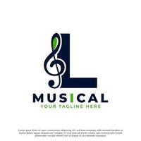 Letter L with Music Key Note Logo Design Element. Usable for Business, Musical, Entertainment, Record and Orchestra Logos vector
