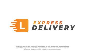 Creative Initial Letter L Logo. Orange Shape L Letter with Fast Shipping Delivery Truck Icon. Usable for Business and Branding Logos. Flat Vector Logo Design Ideas Template Element