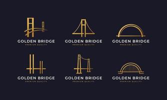 conjunto de arquitectura arco dorado puente sobre el río simple logotipo minimalista en estilo de línea inspiración para el diseño vector