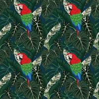 parrot and tropical leafs and wildlife seamless for fabric design vector