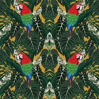 parrot and tropical leafs and wildlife seamless for fabric vector