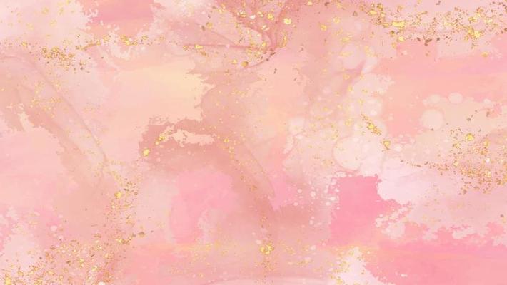 High quality vector design. Alcohol ink shape in pink and gold colors. Vector abstract painting. Wedding decoration element. Pink paint art with golden glitter elements.