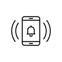 Vector illustration of ringing smartphone alert icon in outlined style. Suitable for design element of smartphone notification, ringing cellphone, and vibrating phone indicator.