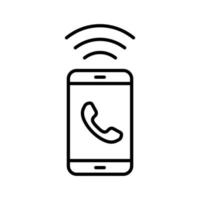 Vector illustration of smartphone incoming call icon in outlined style. Suitable for design element of phone dial alert, communication signal, and contact support.