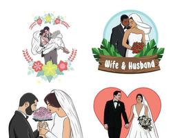 boda diseño matrimonio esposa marido dibujos animados vector