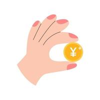 Hand holding a gold coin yuan vector