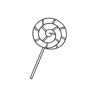 Hand drawn striped lollipop doodle. Spiral candy in sketch style.  Vector illustration isolated on white background.