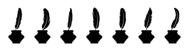 Feather with bottle ink,Inkwell and feather pen logo vector design illustration.