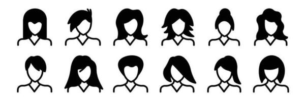 conjunto de iconos de avatar de personas estilo de cabello de mujer, icono de vector plano como diseño de ilustración femenina