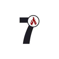 Number 7 with Flame Fire Logo Design Inspiration vector