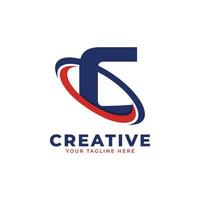 logotipo de la letra c de la corporación con elemento de plantilla vectorial de icono de órbita de círculo creativo en color azul y rojo. vector