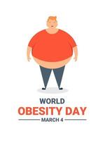 ilustración vectorial de niño con sobrepeso, día mundial de la obesidad ideal para pancartas, carteles o plantillas. vector