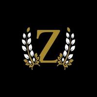 Initial Letter Z Linked Monogram Golden Laurel Wreath Logo. Graceful Design for Restaurant, Cafe, Brand name, Badge, Label, luxury identity vector