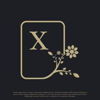 la plantilla del logotipo de lujo del monograma x de la letra rectangular florece. adecuado para la marca natural, ecológica, joyería, moda, personal o corporativa. vector
