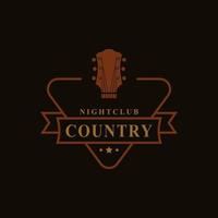 Vintage Retro Badge for Country Guitar Music Western Saloon Bar Cowboy Logo Emblem Symbol vector