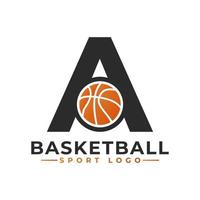 Letter A with Basket Ball Logo Design. Vector Design Template Elements for Sport Team or Corporate Identity.