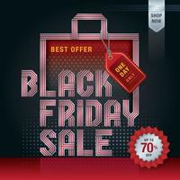 Abstract black friday ribbon label. Red Shopping Bag vector