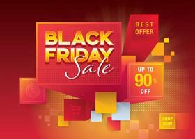 Modern Black Friday banner. Black Friday Sale template, Abstract black friday with Red 3D Cube blocks. vector