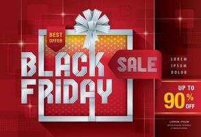 Modern Black Friday Sale template Banner, Abstract black friday ribbon label, Red Gift Box with Ribbon. vector
