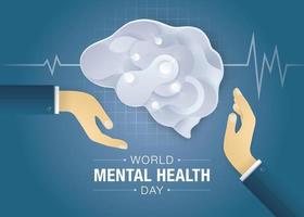 Hands holding encephalography brain, World mental health day. vector