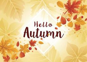 Autumn seasonal template with leaf, Hello autumn season design. vector