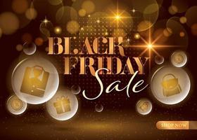 Black Friday Sale template Vector, Gold Elegant bokeh and bubble background. Abstract Circles of light. vector