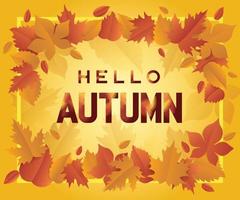 Hello Autumn Season Broder Frame design with fall leaves. Autumn seasonal template with leaf vector