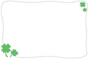 Vector - Hand drawing Clover leaf, 4 leaves, shamrock with green line border isolated on white background. Doodle. Cute frame. Copy space for any text design. Saint Patrick, Holiday. Minimal style.