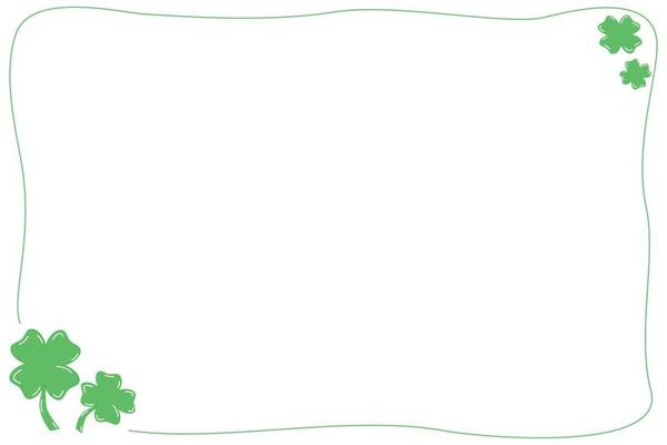 Vector - Hand drawing Clover leaf, 4 leaves, shamrock with green line border isolated on white background. Doodle. Cute frame. Copy space for any text design. Saint Patrick, Holiday. Minimal style.