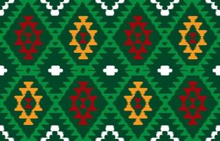 arte ikat abstracto étnico verde. patrón impecable en estilo tribal, bordado folclórico y mexicano. Impresión de adornos de arte geométrico azteca. Diseño para alfombras, papel pintado, ropa, envoltura, tela, cubierta. vector