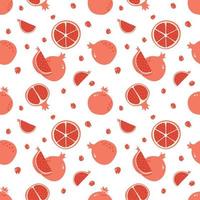 Garnet Seamless Pattern. Half, Slice and Whole Pomegranate Background. Hand Drawn fruit ornament for wallpaper, wrapping paper, fabric, menu, Juice package and interior design vector