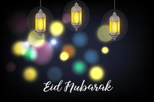 Eid Mubarak greeting with arabic lamp vector