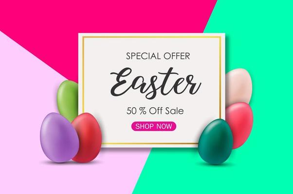 Easter sale banner background template with Colorful Eggs